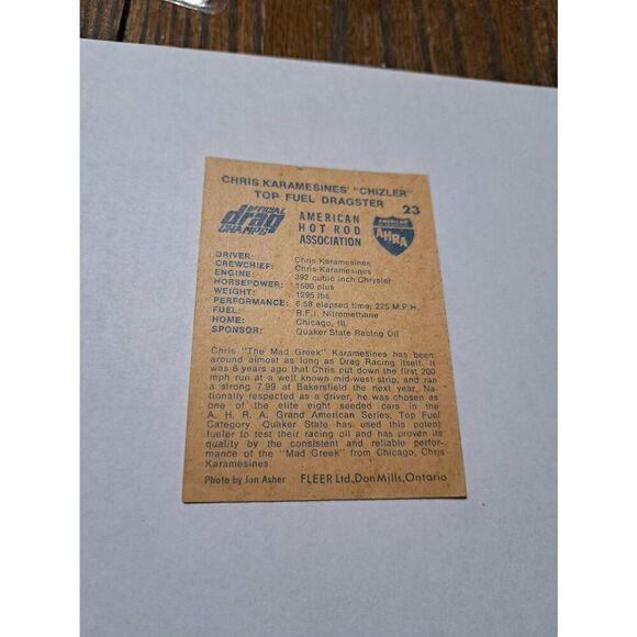 Vintage 1971 Fleer Chris Karamesines Top Fuel Dragster Race Car Trading Card #23 - Picture 2 of 2